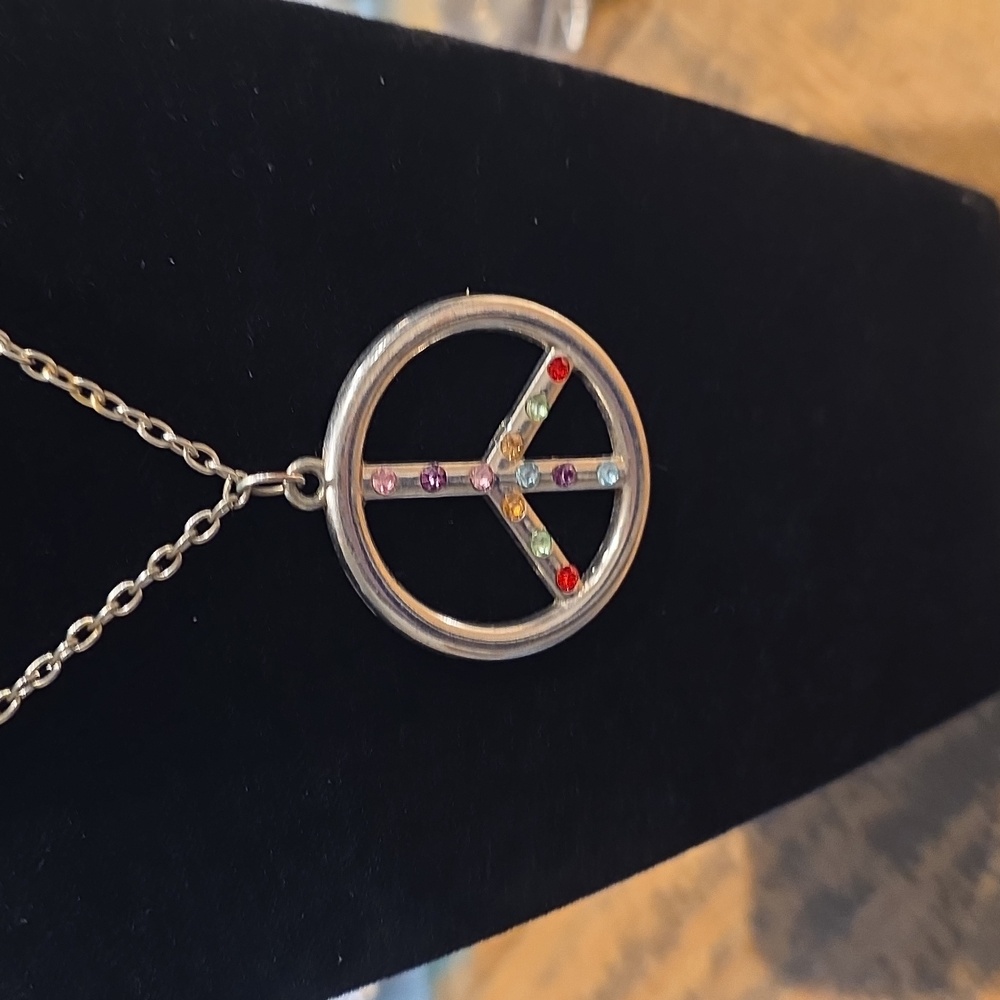 Multicolor Peace Sign Pendant Necklace